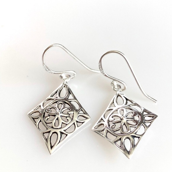 925 Marsala Sterling Silver Earrings Drops Dangles 2g Thailand Geometric - Picture 6 of 11